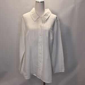 FLAX Shirt Womens Small White Linen Button Front Tunic Top Long Sleeve Relaxed